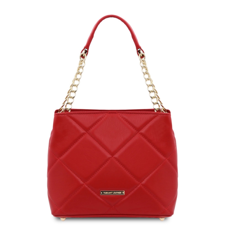 Beuteltasche Leder Steppdesign rot Beuteltasche Leder Steppdesign rot