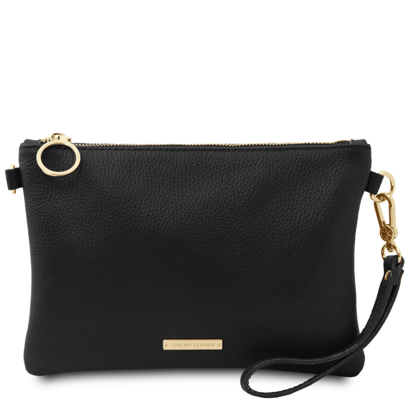 Tuscany Leather Clutch mit Schulterriemen schwarz Tuscany Leather Clutch mit Schulterriemen schwarz