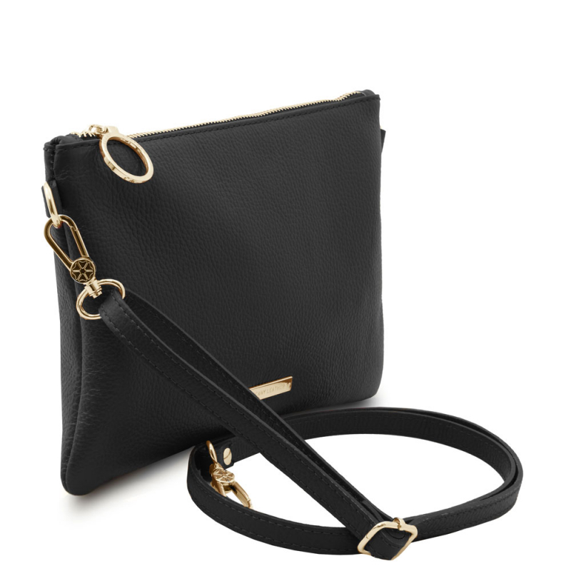 Tuscany Leather Clutch mit Schulterriemen schwarz Seite Tuscany Leather Clutch mit Schulterriemen schwarz Seite