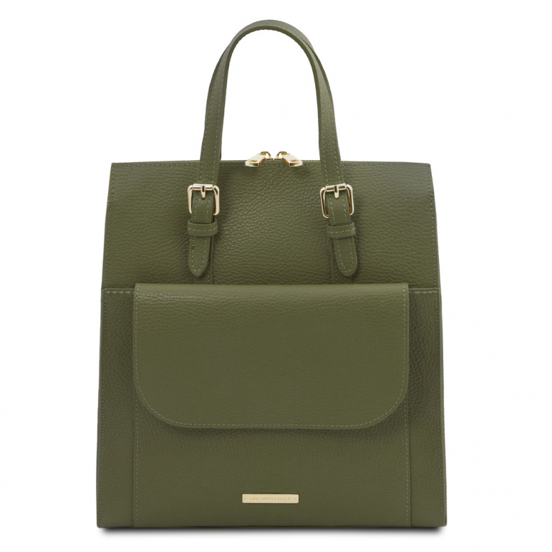 Damen Rucksack Ledertasche 3-in-1 tannengrün