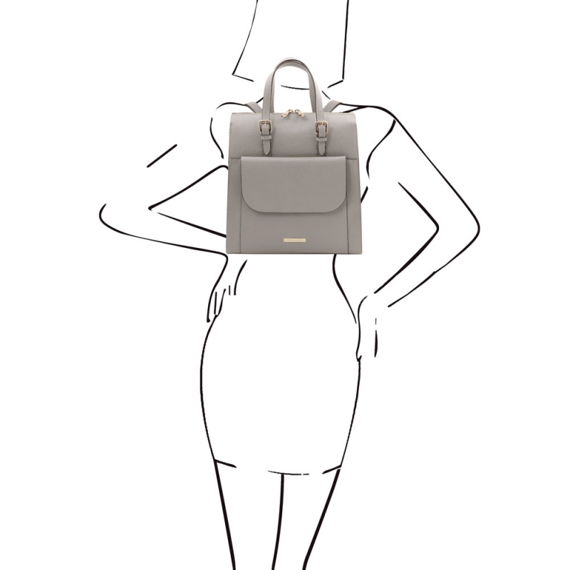 Tuscany Leather Damen Leder-Rucksack 3-in-1 grau Outfit-1 Tuscany Leather Damen Leder-Rucksack 3-in-1 grau Outfit-1