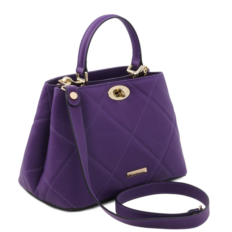 Leder-Handtasche im Stepp-Design purple Leder-Handtasche im Stepp-Design purple
