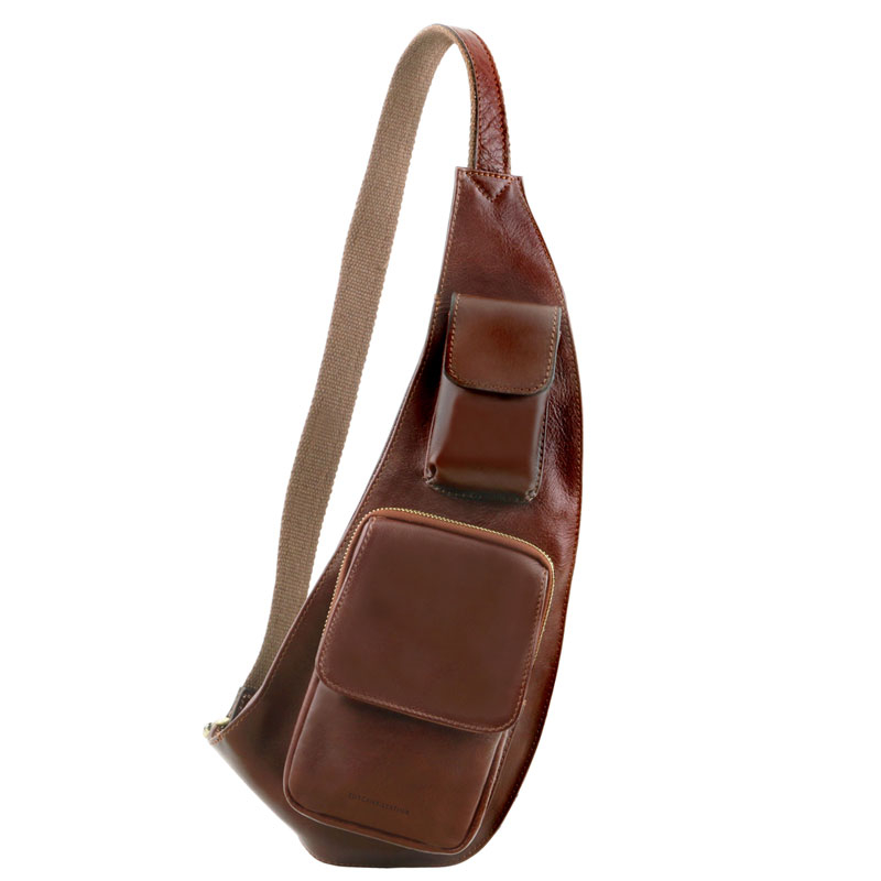 Leder Brusttasche mit Vortaschen braun Leder Brusttasche mit Vortaschen braun