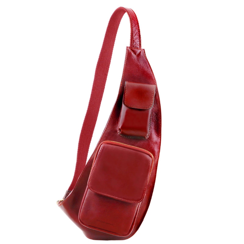 Leder Brusttasche mit Vortaschen rot