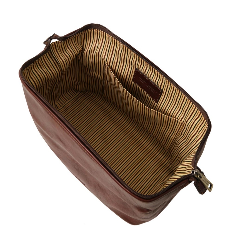 Leder Kulturtasche Smarty gross braun interieur Leder Kulturtasche Smarty gross braun interieur