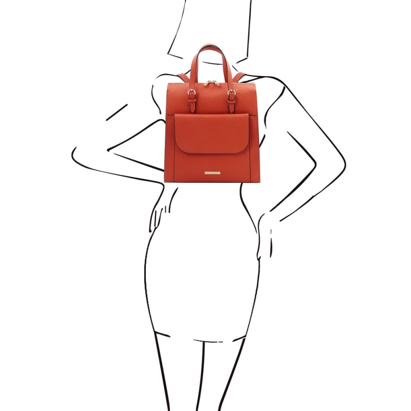 Damen Rucksack Ledertasche 3-in-1 Brandy Outfit-1 Damen Rucksack Ledertasche 3-in-1 Brandy Outfit-1