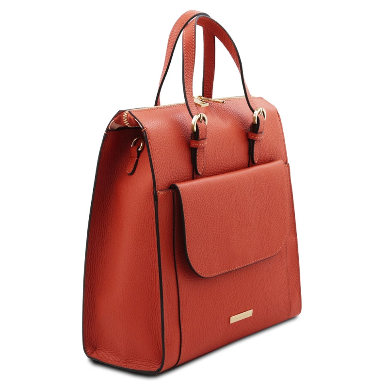 Damen Rucksack Ledertasche 3-in-1 Brandy Seite Damen Rucksack Ledertasche 3-in-1 Brandy Seite