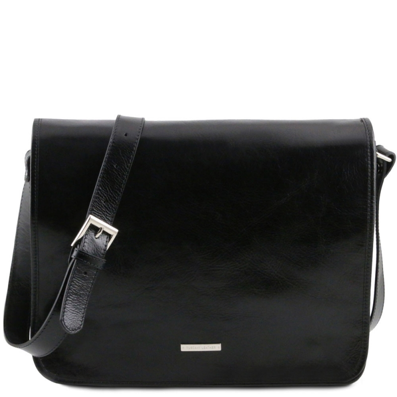 Große Leder-Umhängetasche Messenger Schwarz Große Leder-Umhängetasche Messenger Schwarz