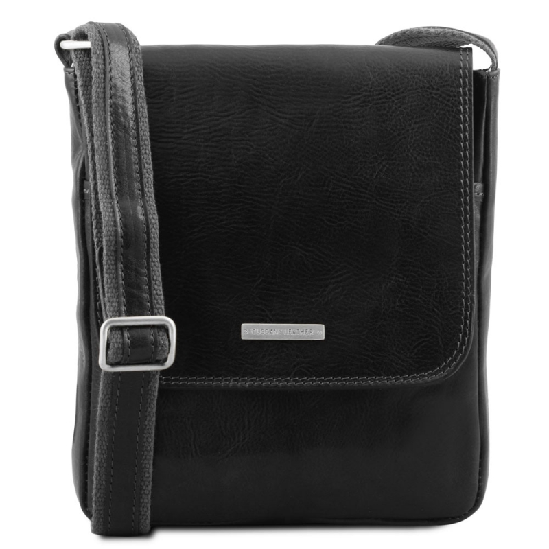 Leder-Umhängetasche John schwarz Leder-Umhängetasche John schwarz