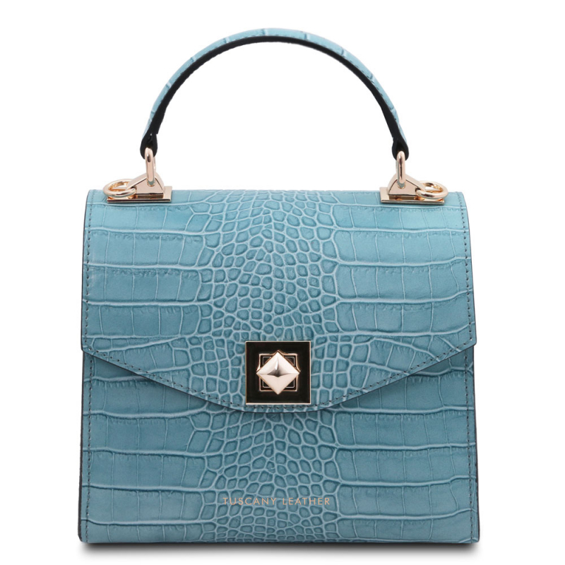 Mini-Handtasche "Atena" Krokostyle himmelblau