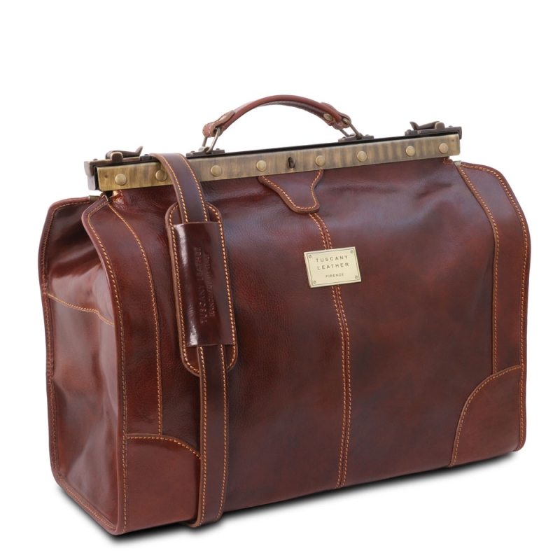 Leder Reisetasche im Doktortaschen-Design Madrid Seitenansicht Leder Reisetasche im Doktortaschen-Design Madrid Seitenansicht