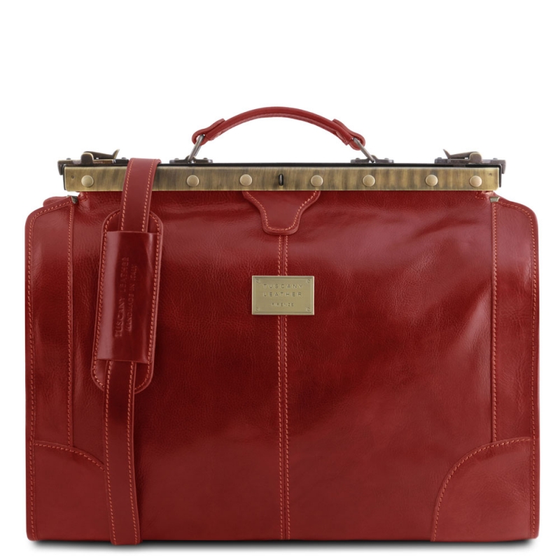 Leder Reisetasche im Doktortaschen-Design Madrid rot