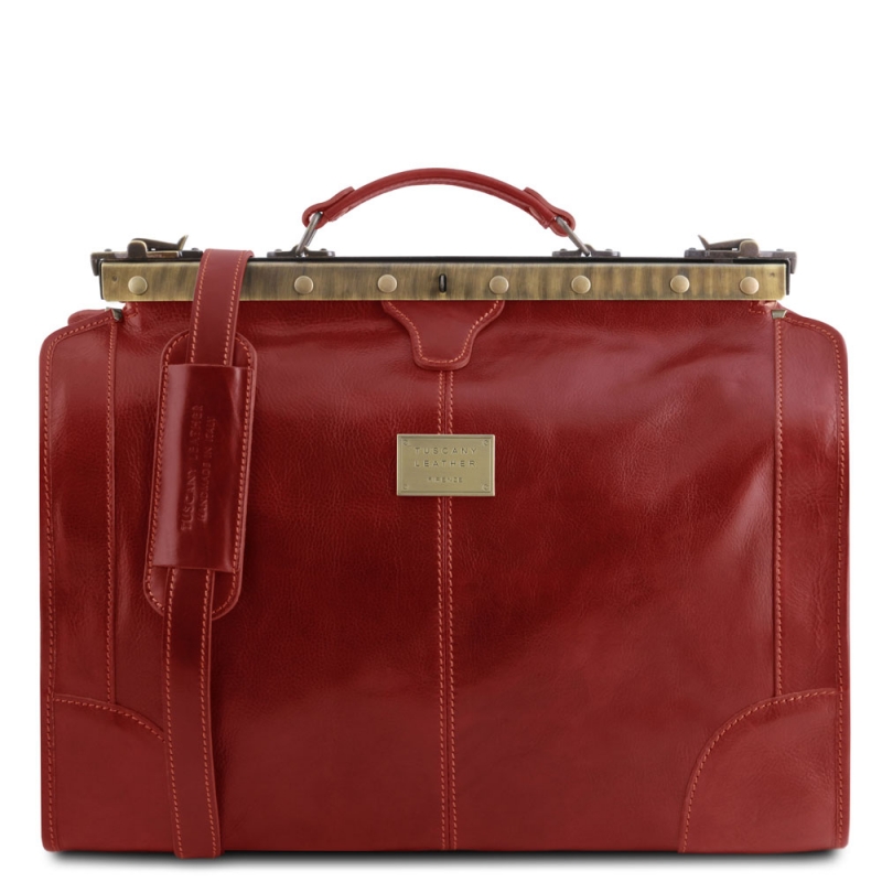 Leder Reisetasche im Doktortaschen-Design Madrid rot Leder Reisetasche im Doktortaschen-Design Madrid rot