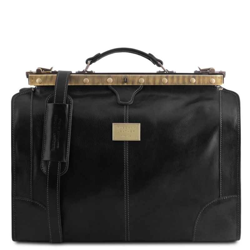 Leder Reisetasche im Doktortaschen-Design Madrid schwarz