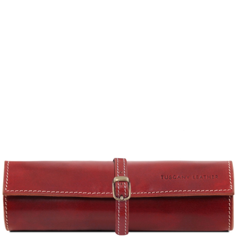 Schmuckrolle aus Leder Rot Schmuckrolle aus Leder Rot