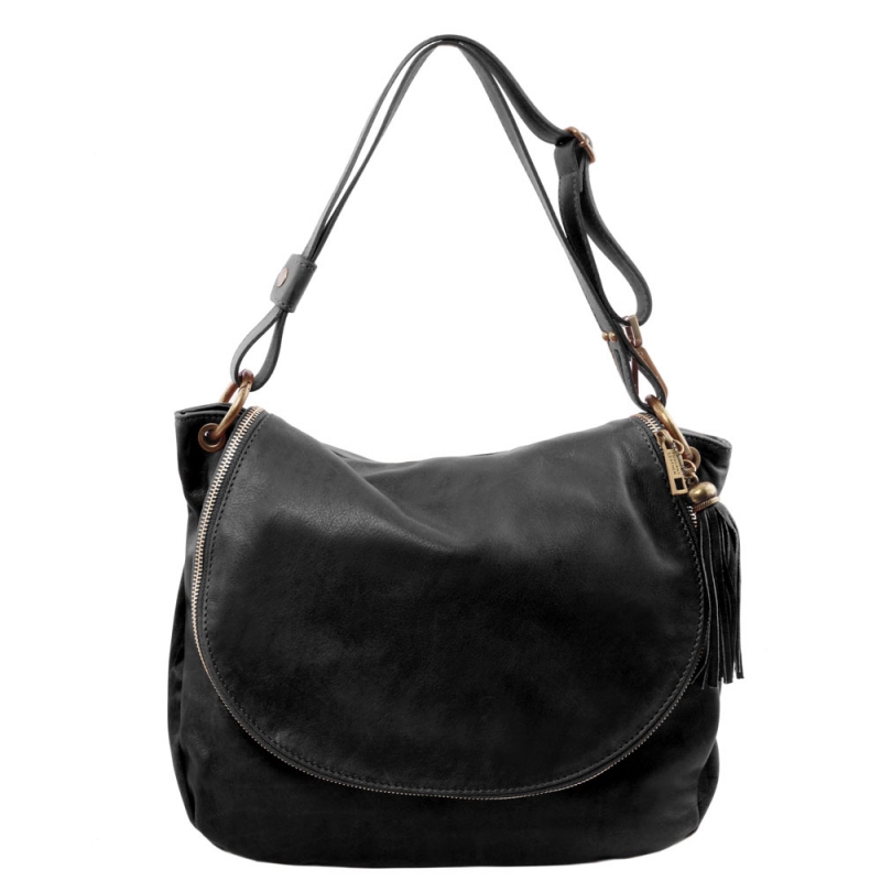 Tuscany Leather Schultertasche aus Leder schwarz Tuscany Leather Schultertasche aus Leder schwarz