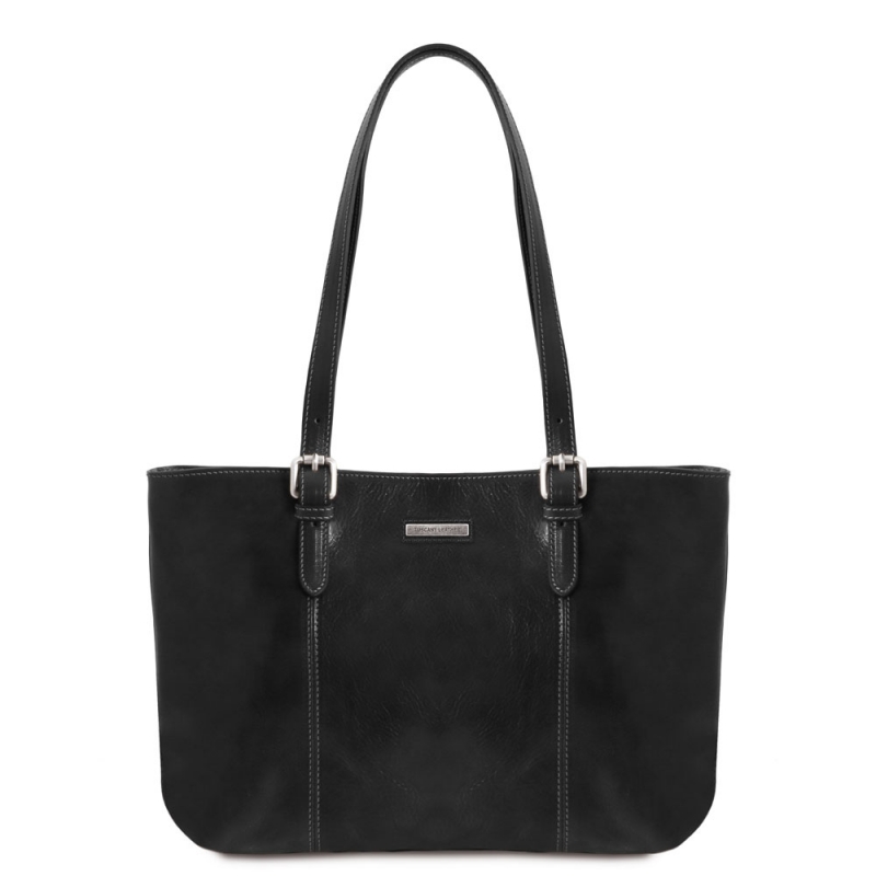 Leder Schultertasche Shopper Annalisa Schwarz Leder Schultertasche Shopper Annalisa Schwarz