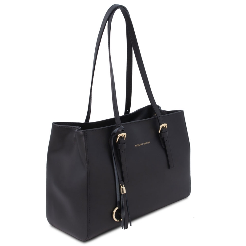 TL Bag Leder-Schultertasche schwarz Seite TL Bag Leder-Schultertasche schwarz Seite