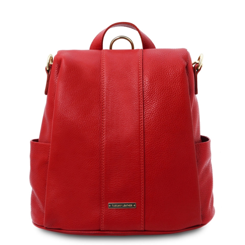Leder-Rucksack Schultertasche rot Leder-Rucksack Schultertasche rot