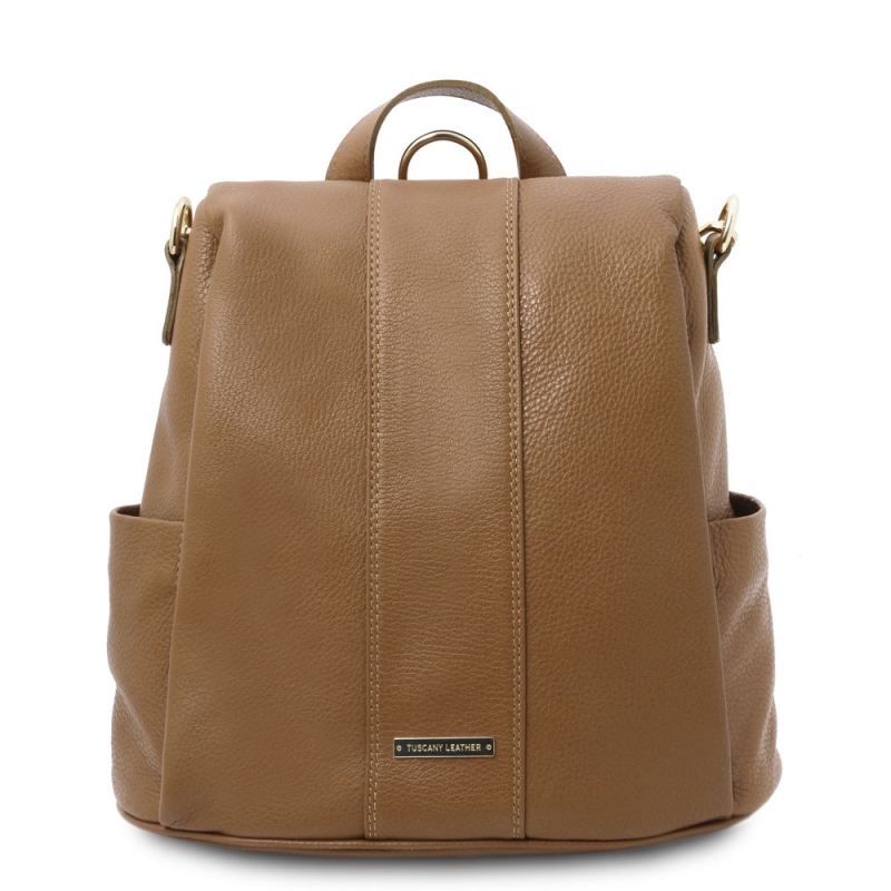 Leder-Rucksack Schultertasche taupe Leder-Rucksack Schultertasche taupe