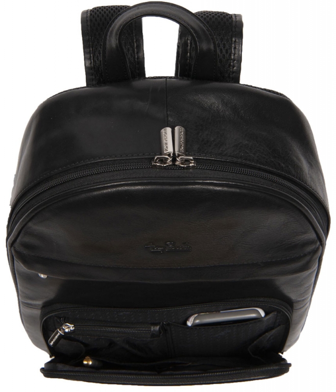 TP Rucksack aus Leder mit Tablet-Fach schwarz front