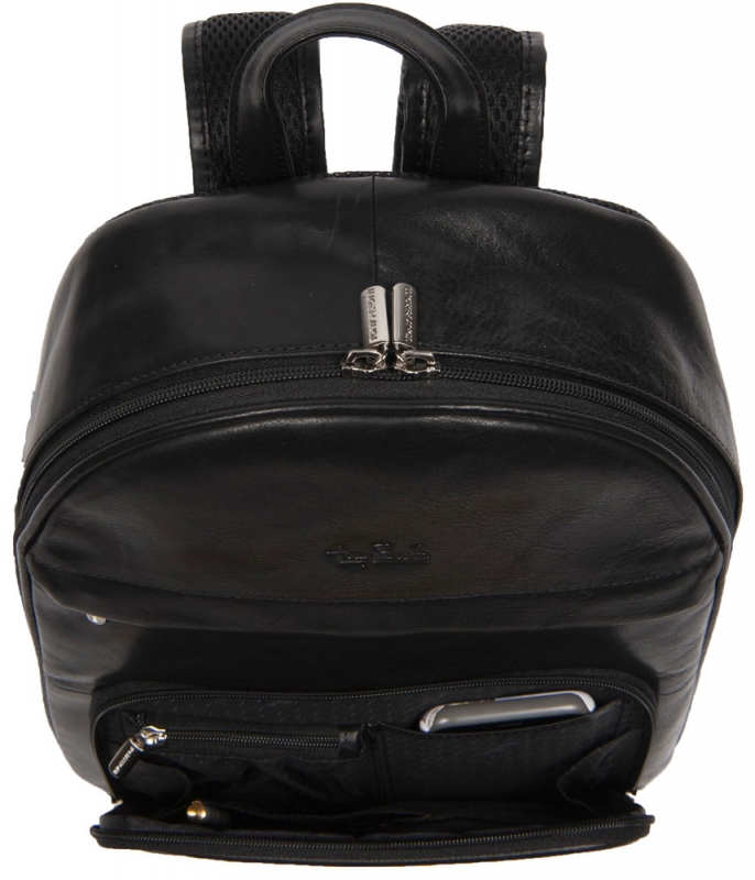 TP Rucksack aus Leder mit Tablet-Fach schwarz front TP Rucksack aus Leder mit Tablet-Fach schwarz front