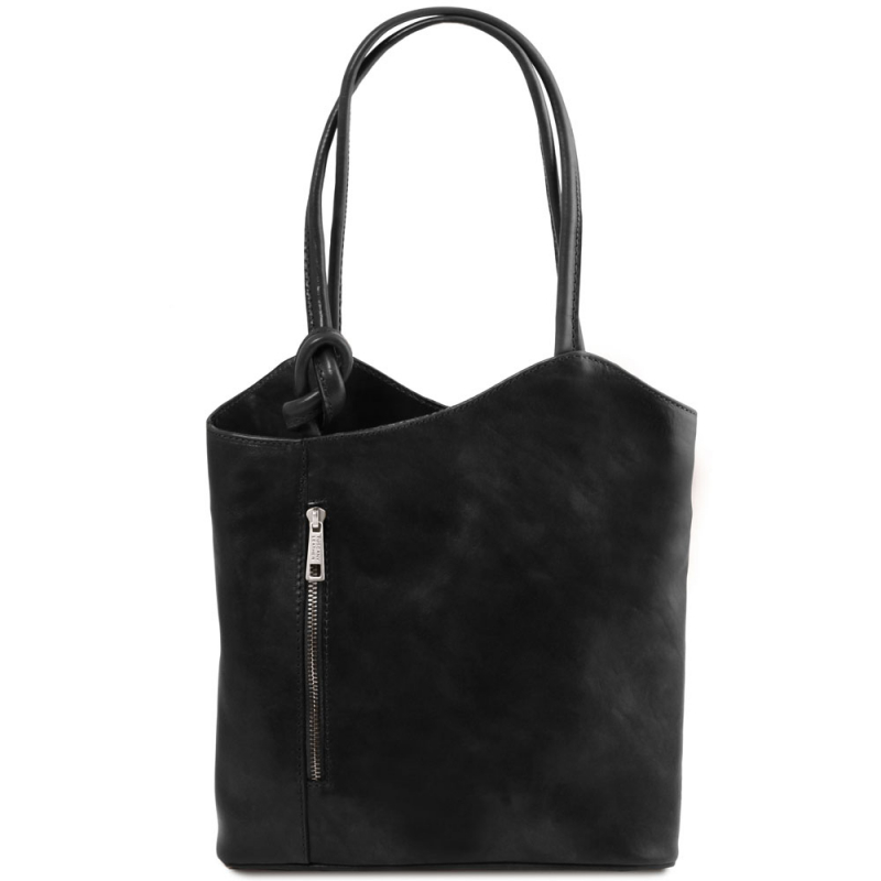 Leder Schultertasche Rucksack Patty schwarz Leder Schultertasche Rucksack Patty schwarz