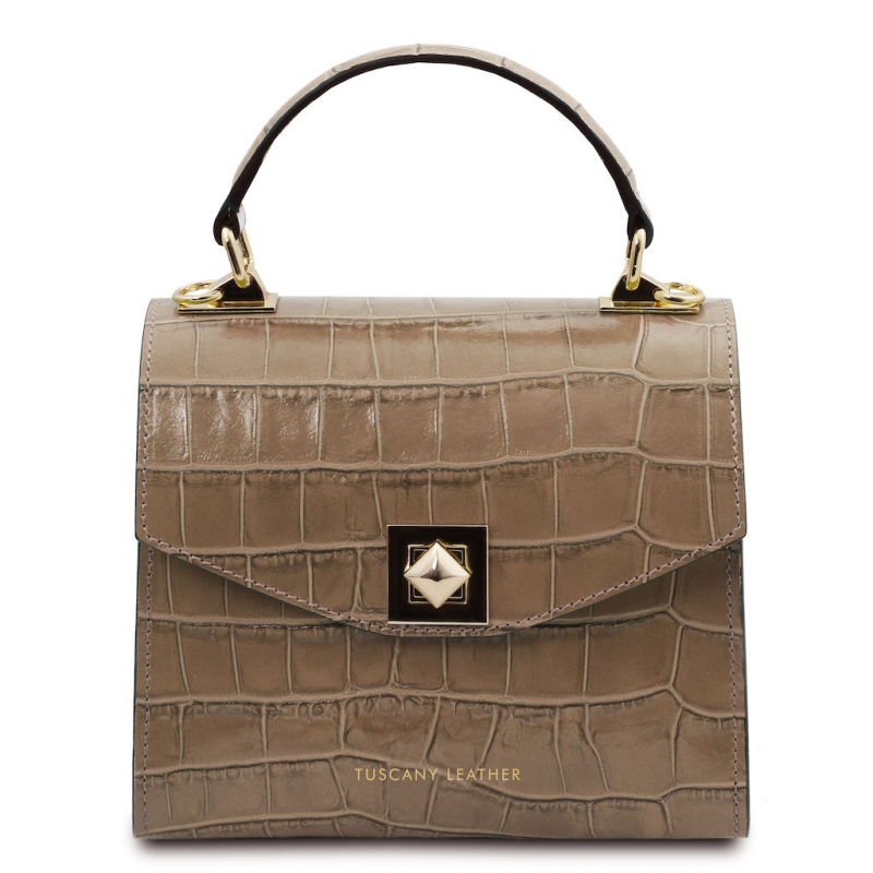 Mini-Handtasche "Atena" kroko taupe Mini-Handtasche "Atena" kroko taupe