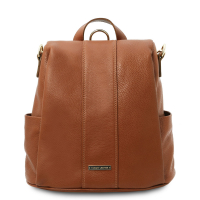 Leder-Rucksack Schultertasche cognac