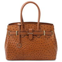 Tuscany Leather Handtasche Straußenleder-Optik cognac